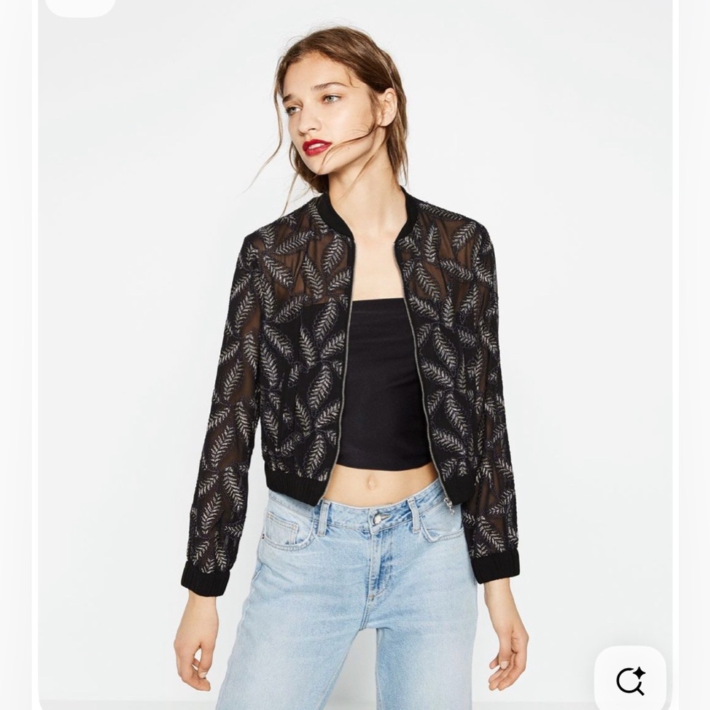 Zara Black Sheer Embroidered Jacket